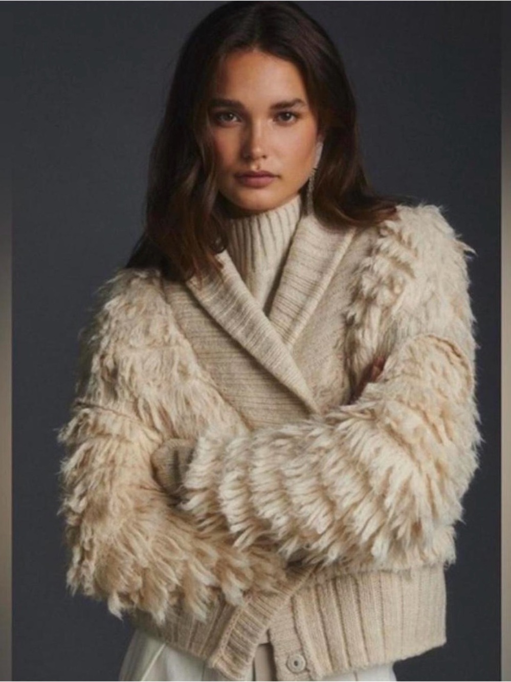 Pilcro by Anthropologie Shaggy Looped Knit Cardigan Cozy Statement Sweater S